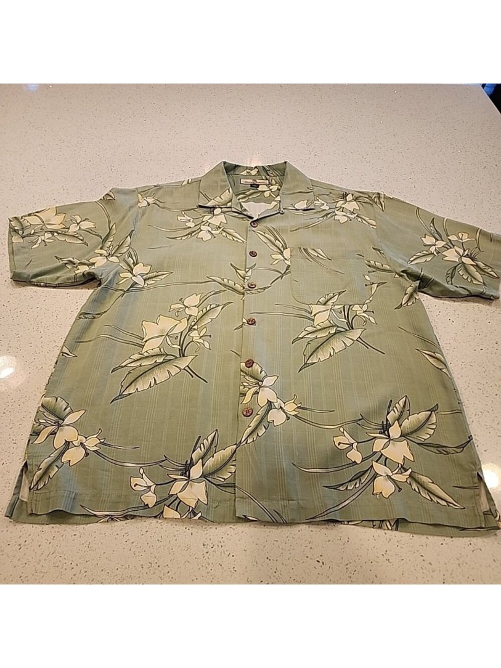Mens Tommy Bahama Silk Hawaiian Shirt Large Wood Buttons Short Sleeve Tropical